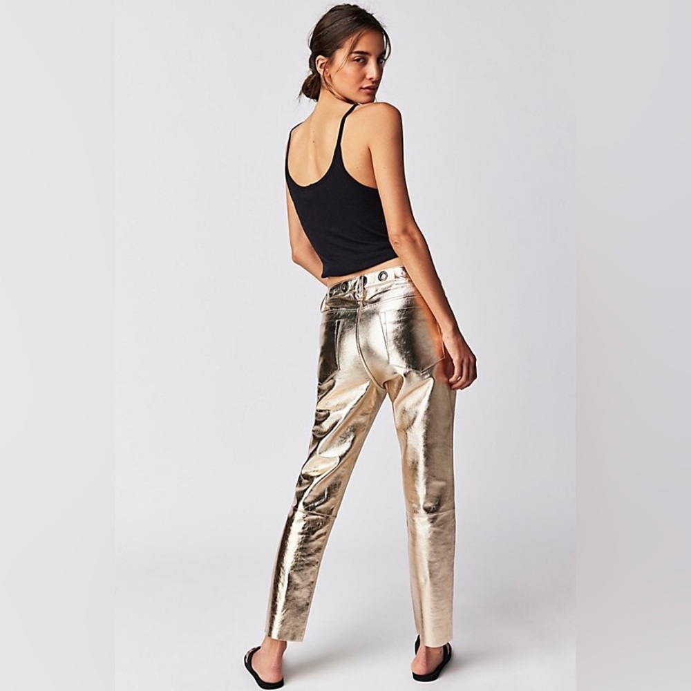 One Teaspoon - Gold 100% Sheepskin Leather Pants (Size M) - Picture 4 of 16